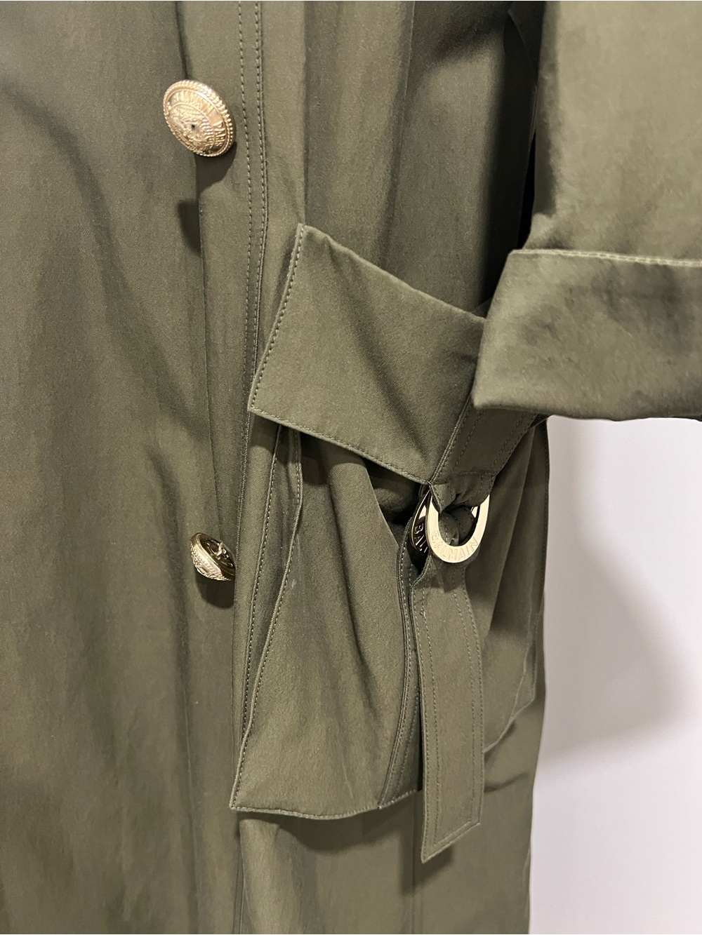 Balmain Olive Green Trench Coat with Gold Buttons - Picture 6 of 16